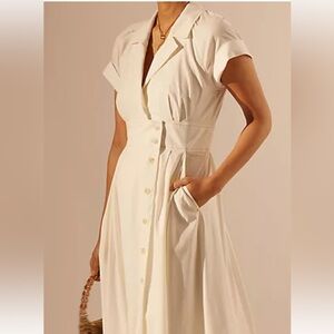 Anthropologie Cream Button-Front Maxi Dress
